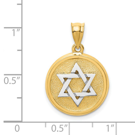 14k Two-Tone Gold Star of David Pendant with White Gold Magen David on Yellow Gold Disc