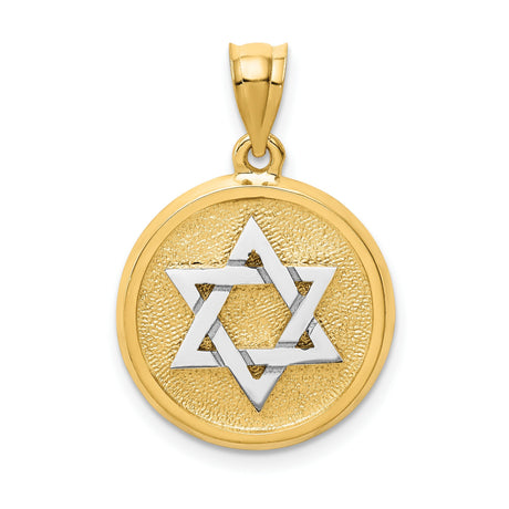 14k Two-Tone Gold Star of David Pendant with White Gold Magen David on Yellow Gold Disc