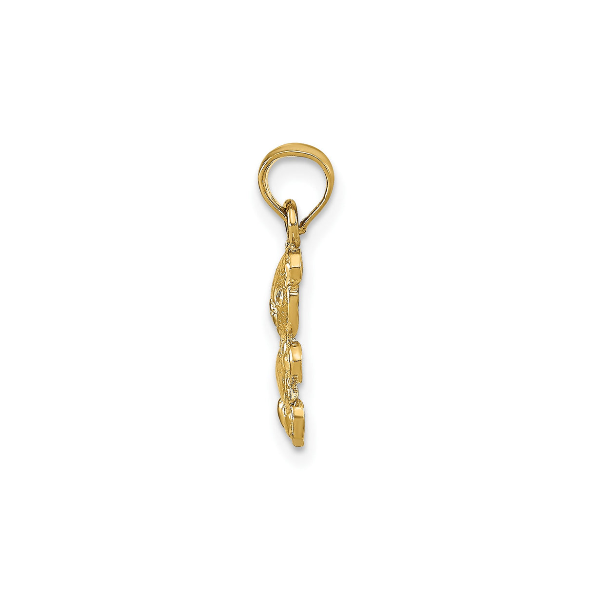 14k Yellow Gold Teddy Bear Pendant Charm with Textured Design and Bow Tie