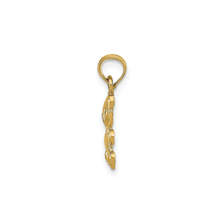 14k Yellow Gold Teddy Bear Pendant Charm with Textured Design and Bow Tie
