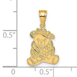 14k Yellow Gold Teddy Bear Pendant with Bow and Floral Accent, Cute Animal Charm for Women