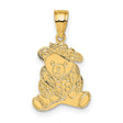 14k Yellow Gold Teddy Bear Pendant with Bow and Floral Accent, Cute Animal Charm for Women