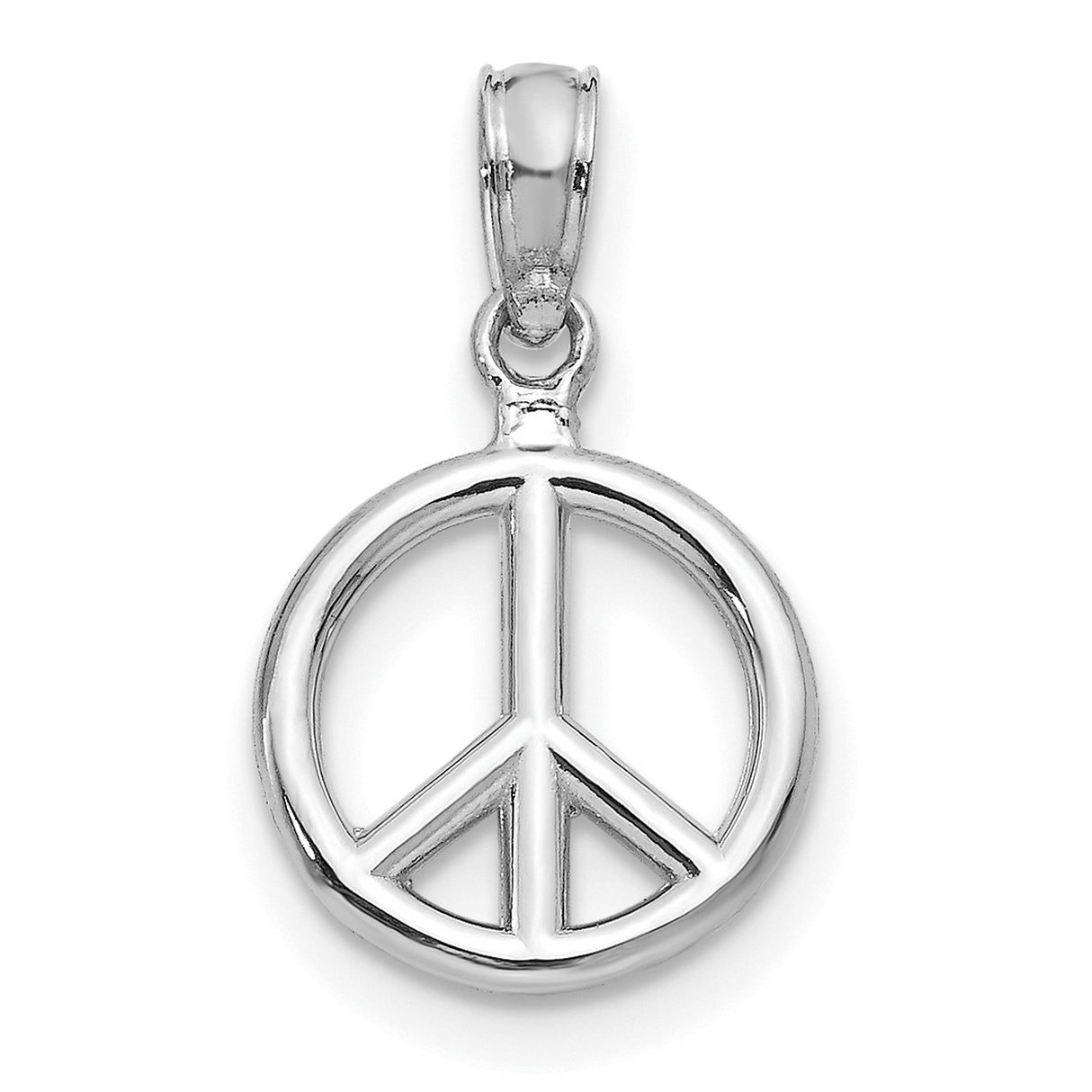 14k White Gold Peace Sign Pendant, Openwork Charm, Boho Spiritual Retro Style Jewelry