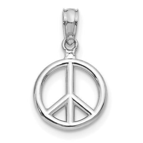 14k White Gold Peace Sign Pendant, Openwork Charm, Boho Spiritual Retro Style Jewelry