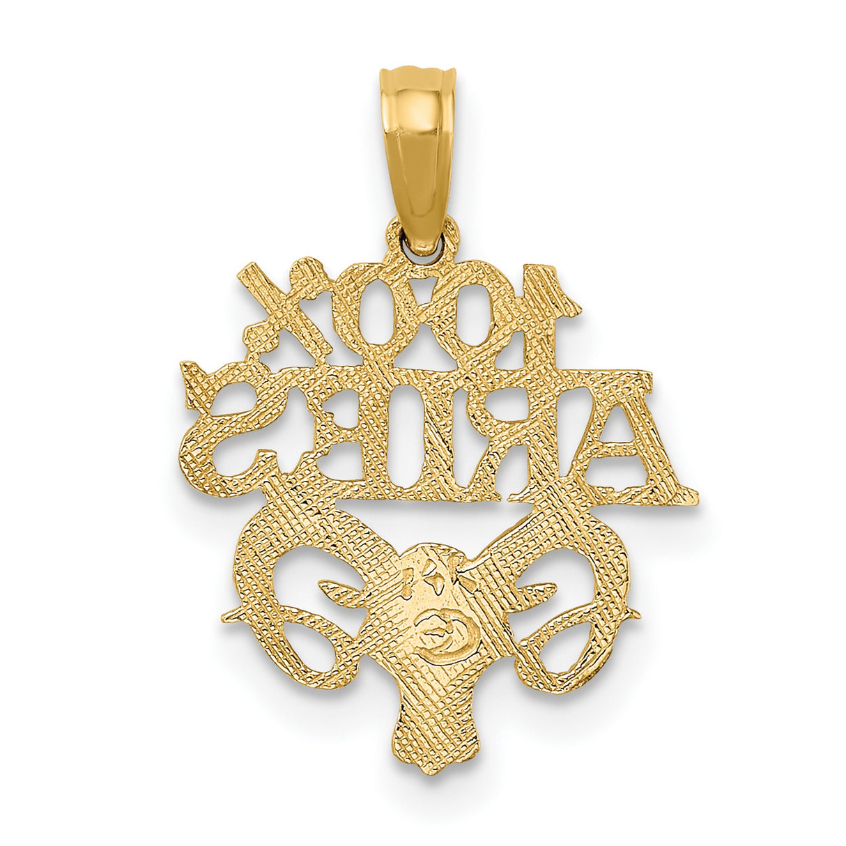 100% Aries Words And Ram Head Zodiac Symbol Charm Pendant in Real 14k Yellow Gold