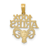 100% Aries Words And Ram Head Zodiac Symbol Charm Pendant in Real 14k Yellow Gold