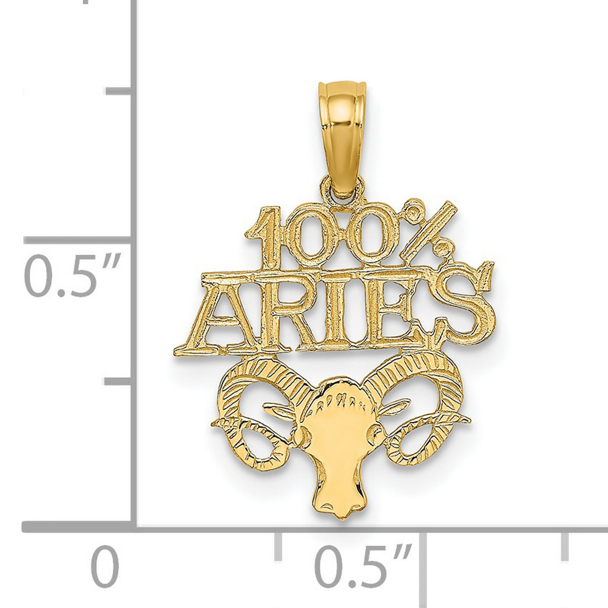 100% Aries Words And Ram Head Zodiac Symbol Charm Pendant in Real 14k Yellow Gold