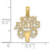 100% Aries Words And Ram Head Zodiac Symbol Charm Pendant in Real 14k Yellow Gold