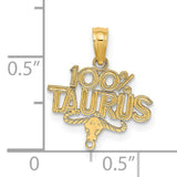 100% Taurus Words And The Bull Zodiac Symbol Charm Pendant in Real 14k Yellow Gold