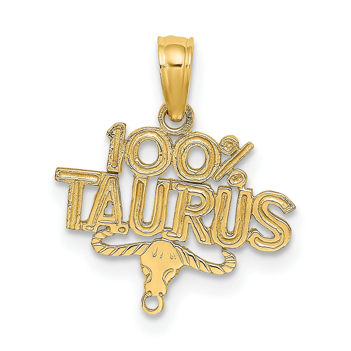 100% Taurus Words And The Bull Zodiac Symbol Charm Pendant in Real 14k Yellow Gold