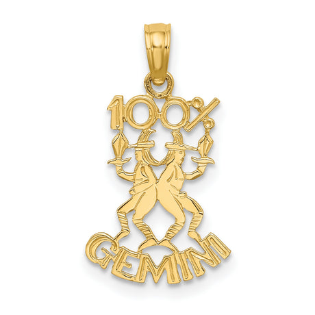 14k Yellow Gold Gemini Pendant with Twin Figures and Zodiac Medallion Charm