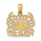 100% Cancer Words And Crab Zodiac Symbol Charm Pendant in Real 14k Yellow Gold
