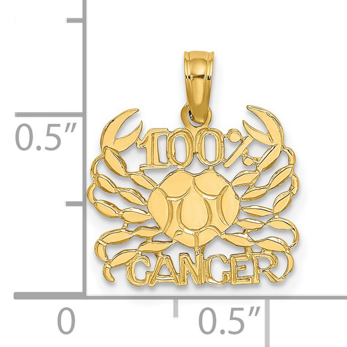 100% Cancer Words And Crab Zodiac Symbol Charm Pendant in Real 14k Yellow Gold