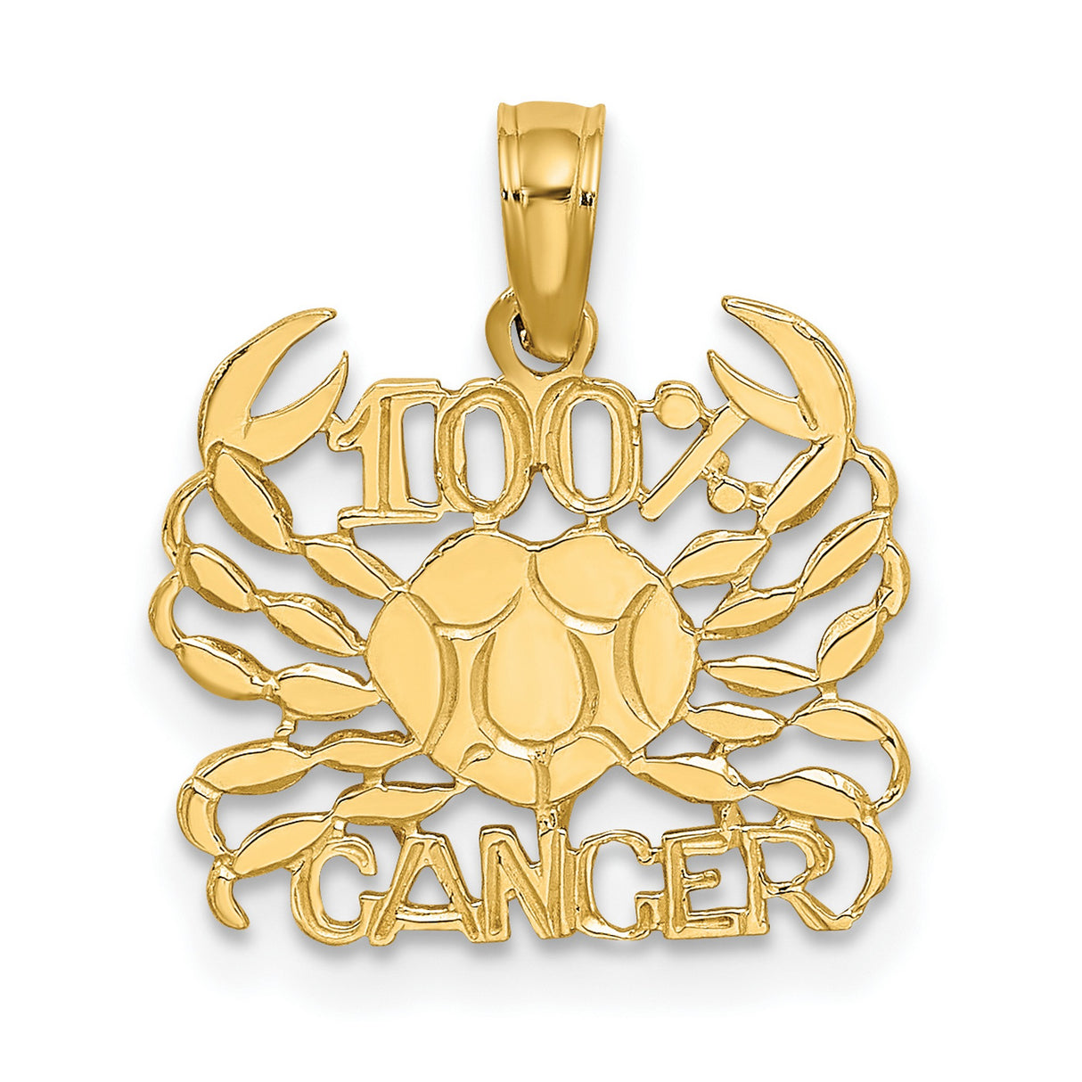 100% Cancer Words And Crab Zodiac Symbol Charm Pendant in Real 14k Yellow Gold