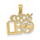 100% Leo Words And Lion Zodiac Symbol Charm Pendant in Real 14k Yellow Gold