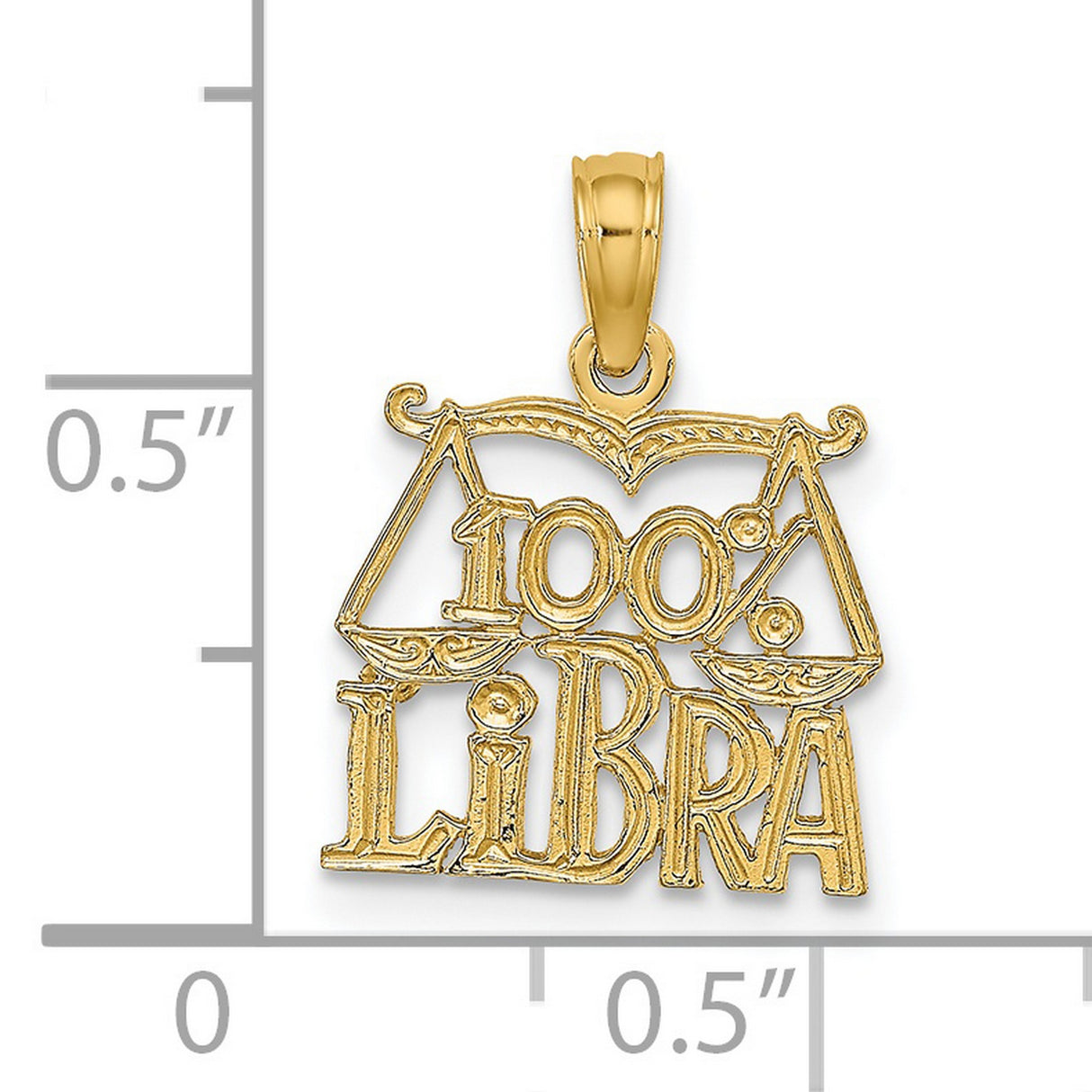 100% Libra Words And Scales Zodiac Symbol Charm Pendant in Real 14k Yellow Gold