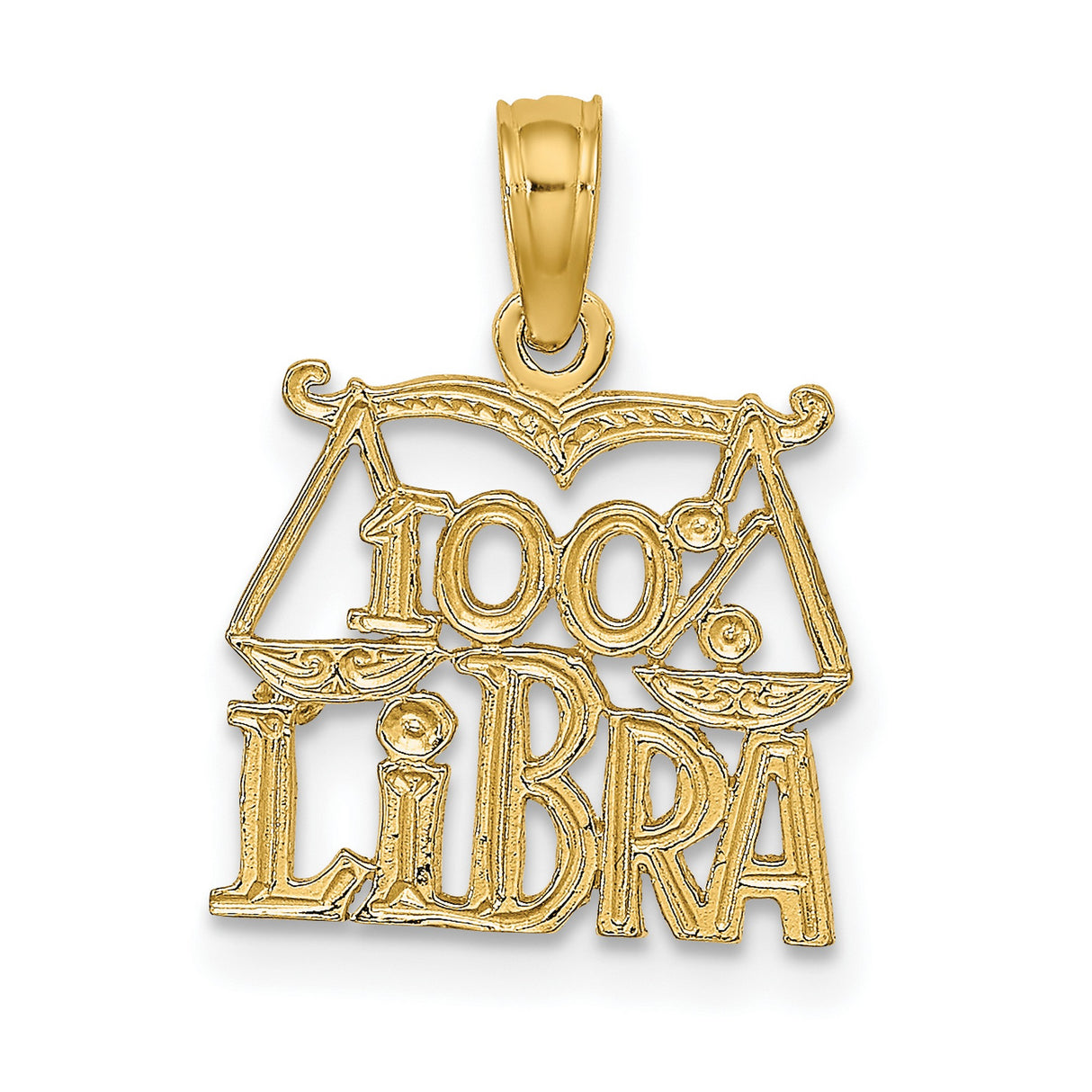 100% Libra Words And Scales Zodiac Symbol Charm Pendant in Real 14k Yellow Gold