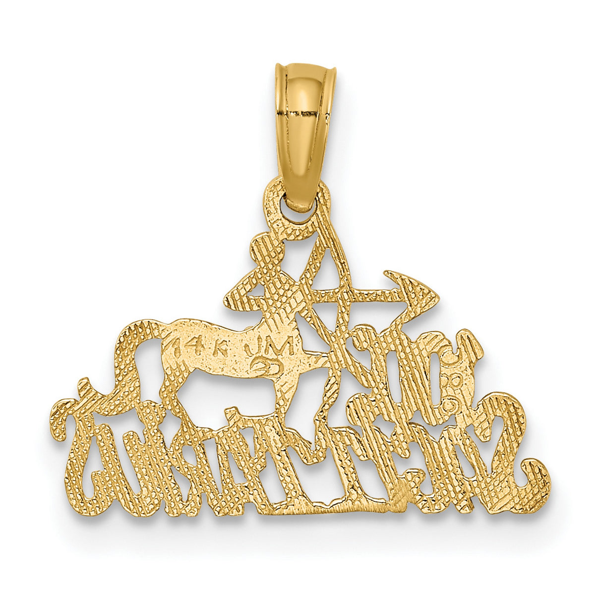 100% Sagittarius Words And Archer Zodiac Symbol Charm Pendant in Real 14k Yellow Gold