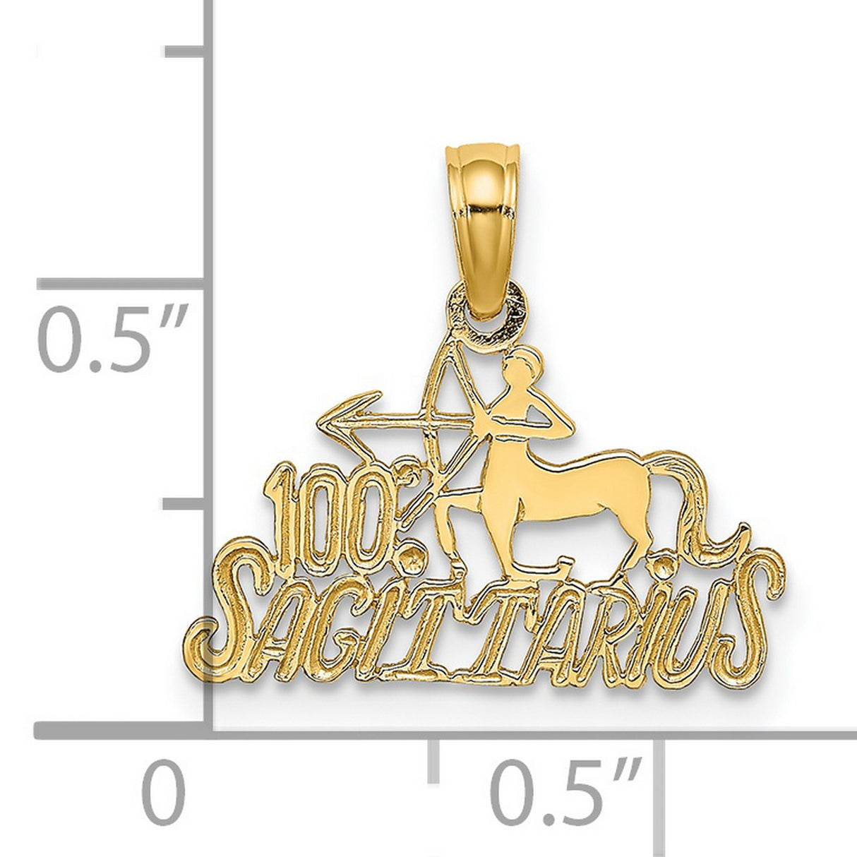 100% Sagittarius Words And Archer Zodiac Symbol Charm Pendant in Real 14k Yellow Gold