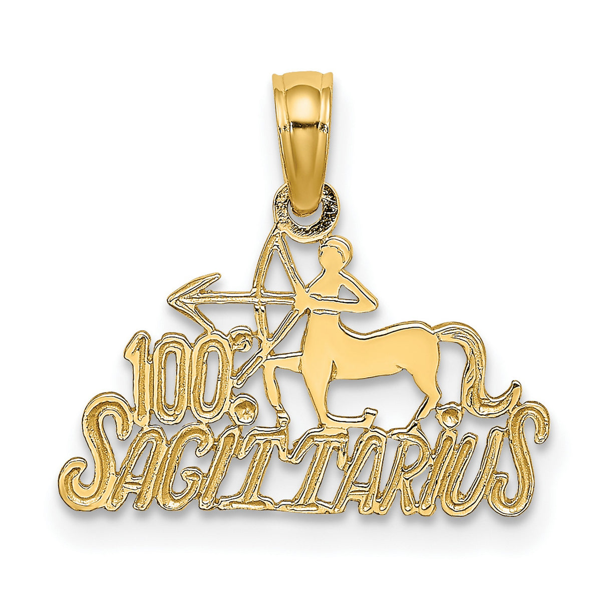 100% Sagittarius Words And Archer Zodiac Symbol Charm Pendant in Real 14k Yellow Gold