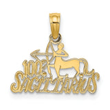 100% Sagittarius Words And Archer Zodiac Symbol Charm Pendant in Real 14k Yellow Gold