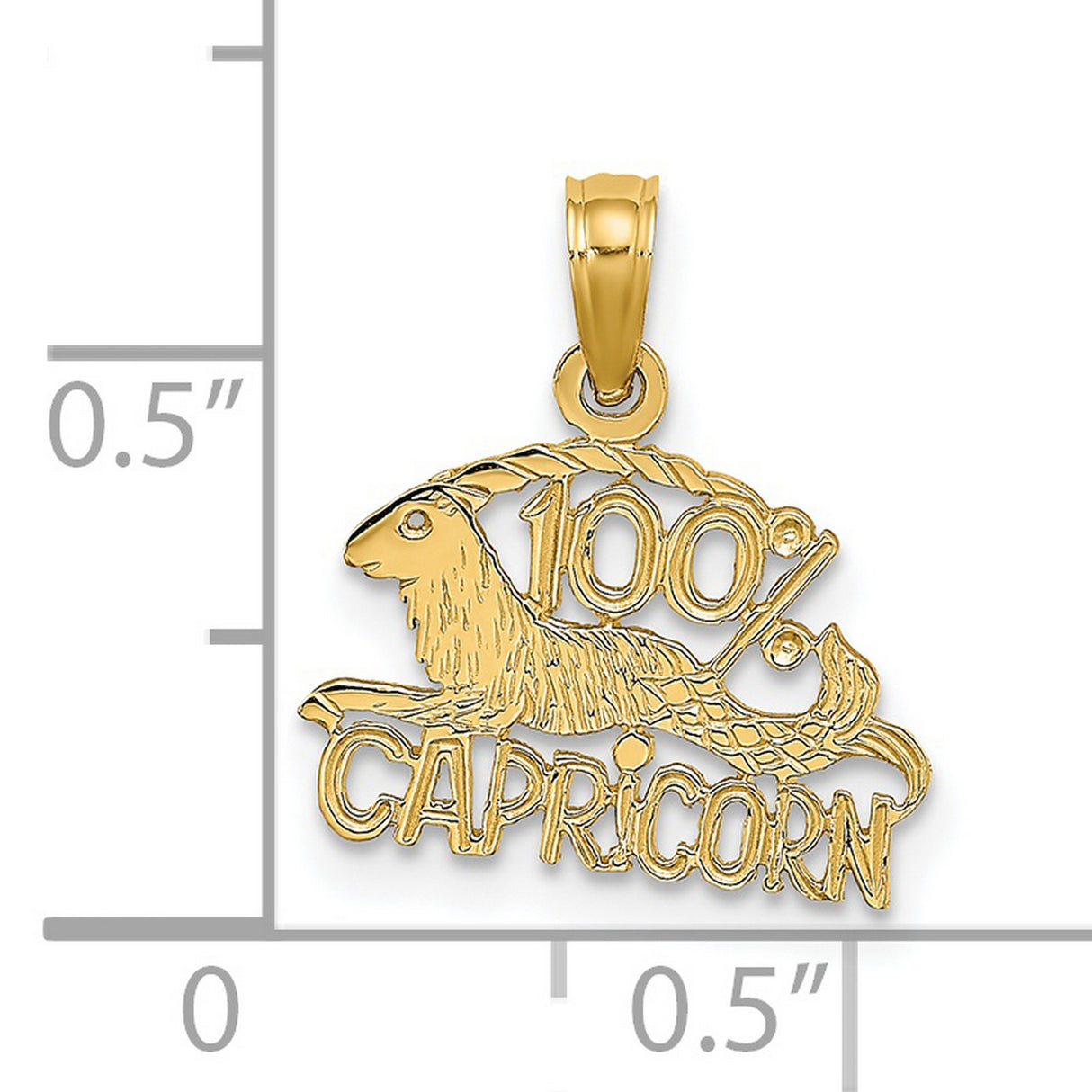 100% Capricorn Words And Goat Zodiac Symbol Charm Pendant in Real 14k Yellow Gold