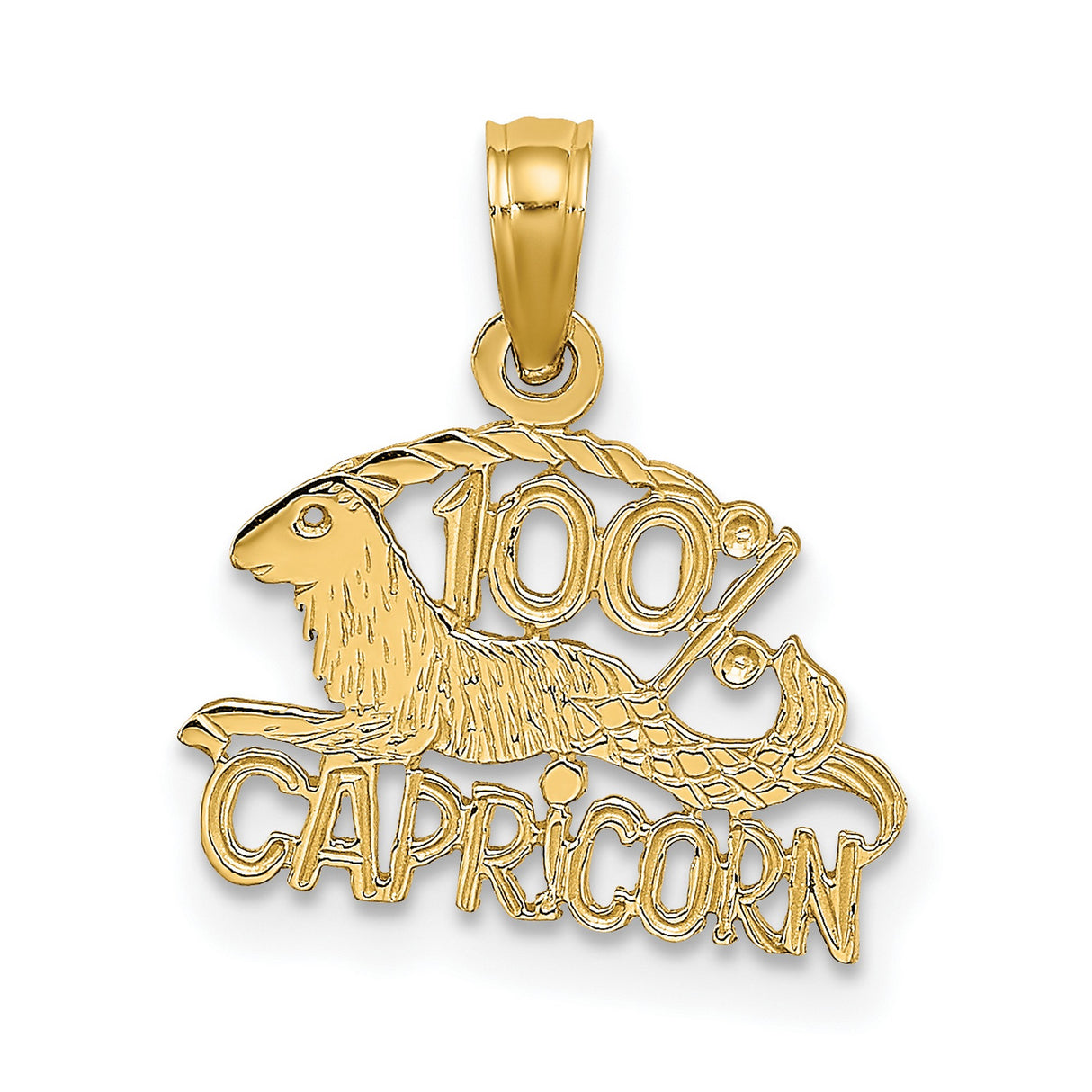 100% Capricorn Words And Goat Zodiac Symbol Charm Pendant in Real 14k Yellow Gold