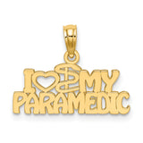 14k Yellow Gold Pendant with Caduceus Symbol and I Heart My Paramedic Design