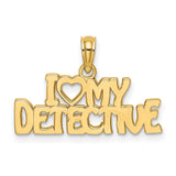 14k Yellow Gold I Heart My Detective Pendant, Unisex Law Enforcement Tribute Charm