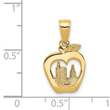 14k Yellow Gold Apple Pendant with New York City Skyline Cutout, NYC Travel Charm