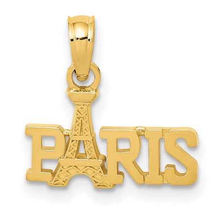 14k Yellow Gold Paris Pendant with Eiffel Tower Letter Design, Travel Charm