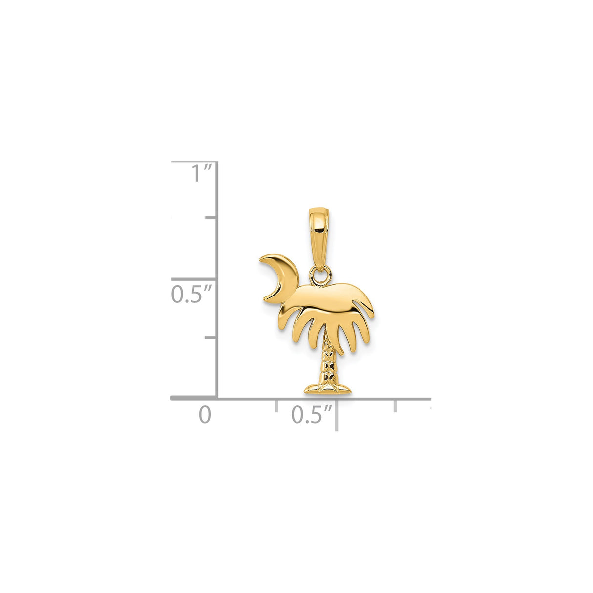 14k Yellow Gold Pendant with Palm Tree and Crescent Moon, Coastal Charm Design