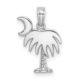 14k White Gold Palm Tree and Crescent Moon Pendant, South Carolina State Symbol Charm