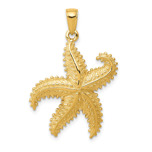 14k Yellow Gold Starfish Pendant with Textured Details, Nautical Coastal Jewelry Charm