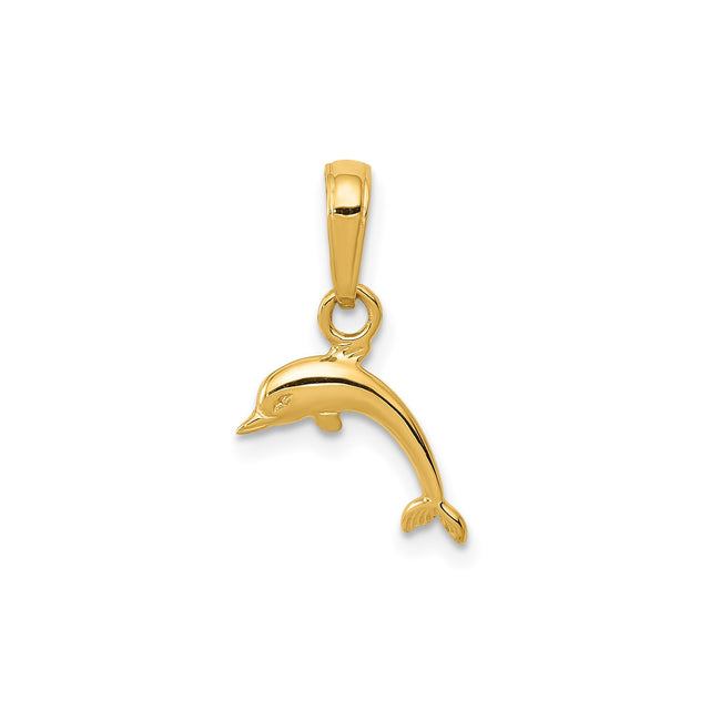 14k Yellow Gold Dolphin Pendant Charm, Jumping Marine Animal, Ocean Nautical Theme