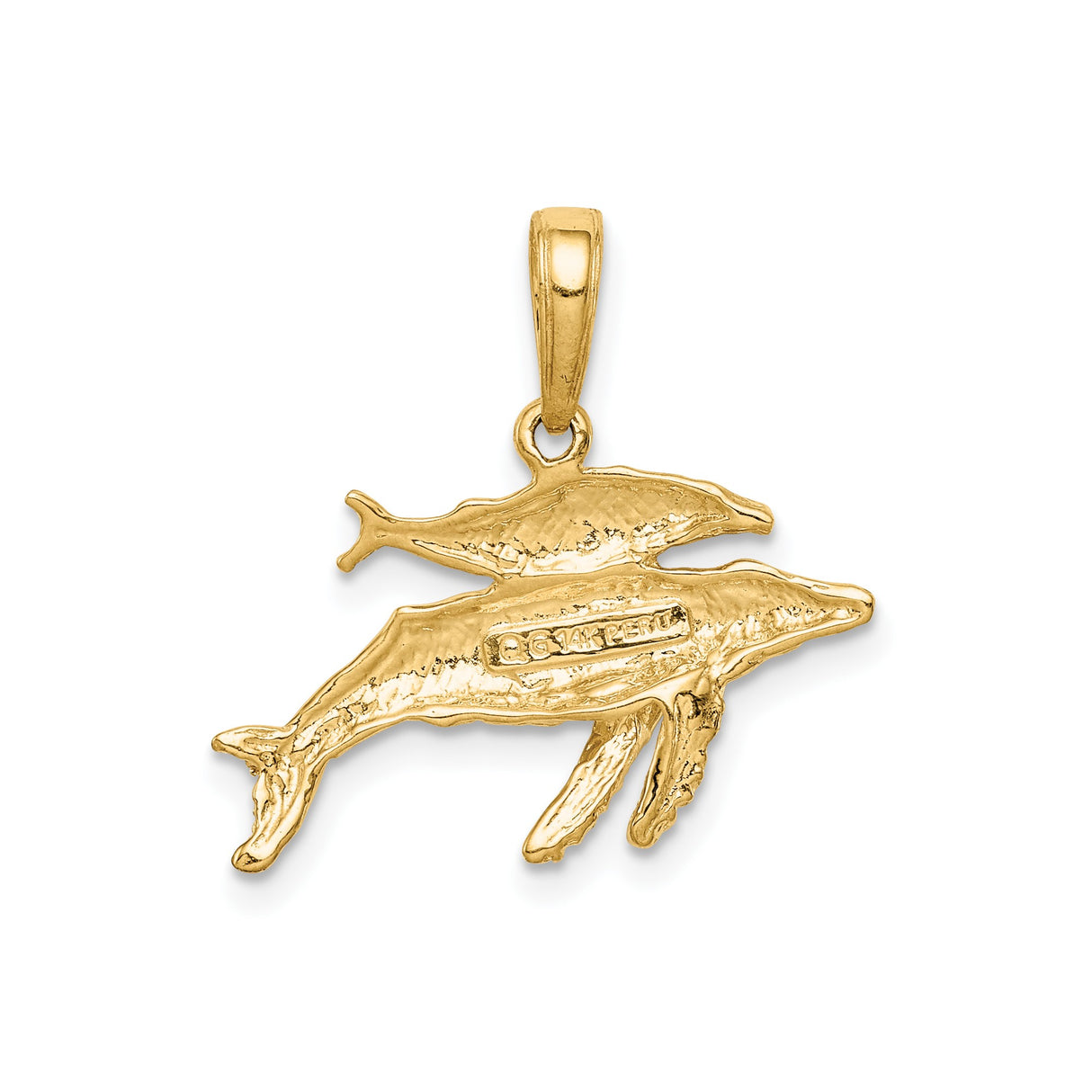 14k Yellow Gold Whale Pendant with Mother and Calf Design, Nautical Marine Jewelry