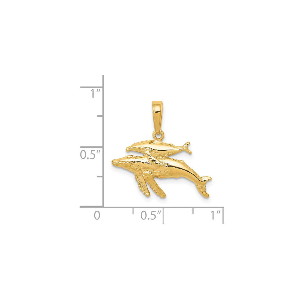 14k Yellow Gold Whale Pendant with Mother and Calf Design, Nautical Marine Jewelry