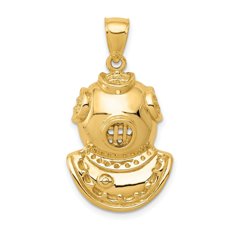 14k Yellow Gold Deep Sea Diving Helmet Pendant, Nautical Marine Explorer Theme