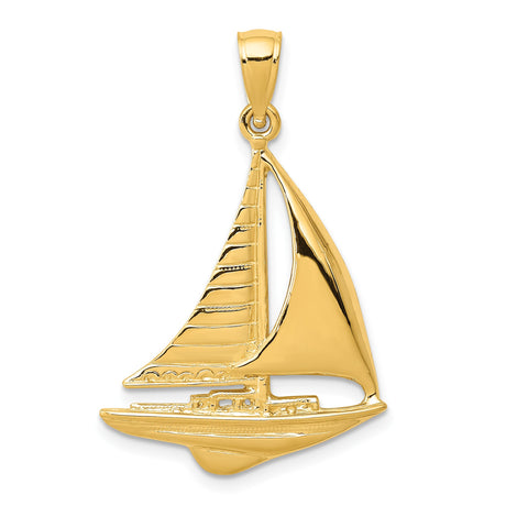14k Yellow Gold Sailboat Pendant, Nautical Maritime Charm, Unisex Coastal Jewelry