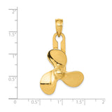 14k Yellow Gold Propeller Pendant, Three Blade Boat Charm, Nautical Marine Theme for Men or Unisex