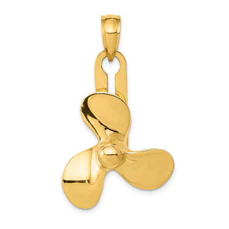 14k Yellow Gold Propeller Pendant, Three Blade Boat Charm, Nautical Marine Theme for Men or Unisex