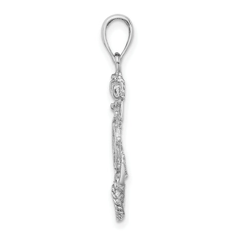 14k White Gold Anchor Ship Wheel Pendant with Nautical Rope Design