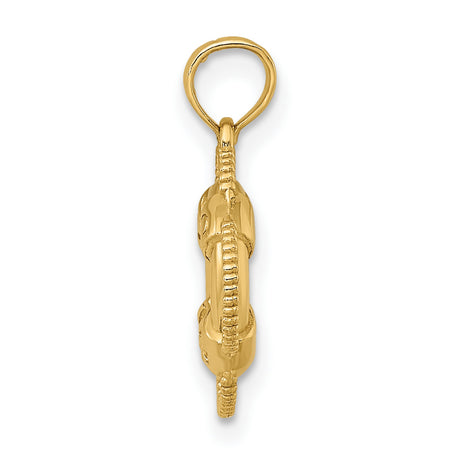 14k Yellow Gold Lifebuoy Pendant, Nautical Life Preserver Charm, Ocean Theme Jewelry for Women or Unisex