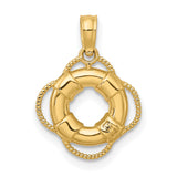 14k Yellow Gold Lifebuoy Pendant, Nautical Life Preserver Charm, Ocean Theme Jewelry for Women or Unisex
