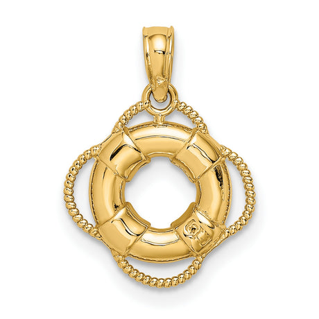 14k Yellow Gold Lifebuoy Pendant, Nautical Life Preserver Charm, Ocean Theme Jewelry for Women or Unisex