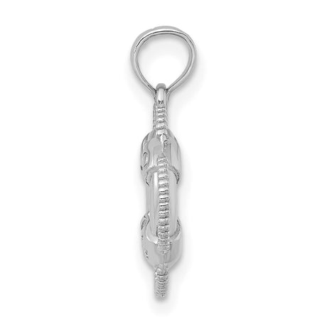 14k White Gold Nautical Life Preserver Pendant with Rope Design