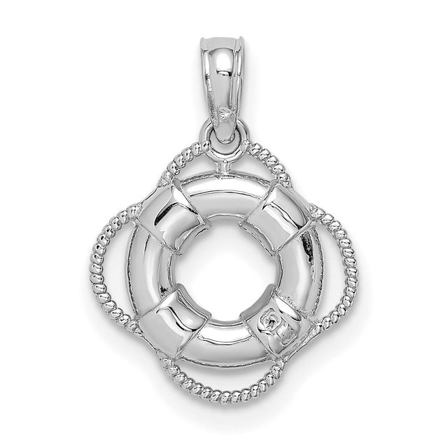 14k White Gold Nautical Life Preserver Pendant with Rope Design