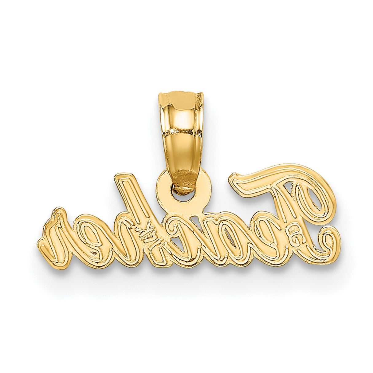 14k Yellow Gold Teacher Script Pendant, Cursive Word Charm for Women or Unisex Wear