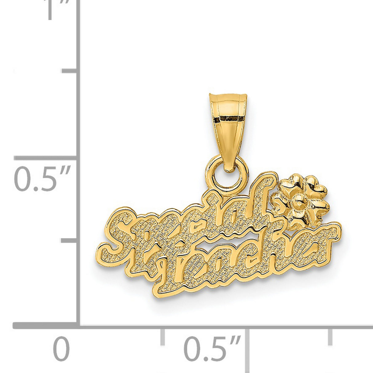 14k Yellow Gold Teacher Pendant with Flower Accent, Sentimental Appreciation Charm