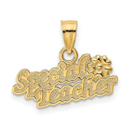 14k Yellow Gold Teacher Pendant with Flower Accent, Sentimental Appreciation Charm